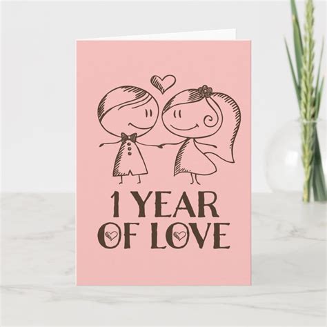 1st Anniversary Hand Drawn Couple Greeting Card Zazzle Anniversary