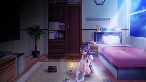 1920x1080 Anime Night Bed Room Girl Lonely Night Darkness