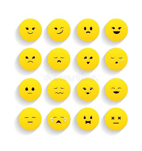 Sistema De Emoticons Amarillos En Estilo Plano Ilustración Del Vector