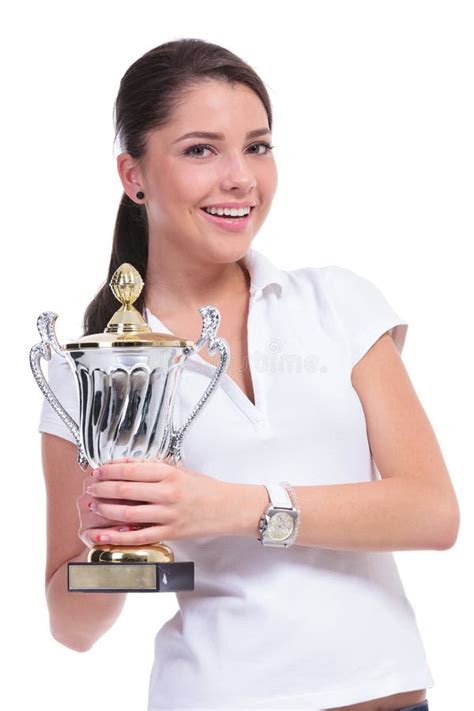 Casual Woman With Trophy Stock Photo Image Of Cute Model