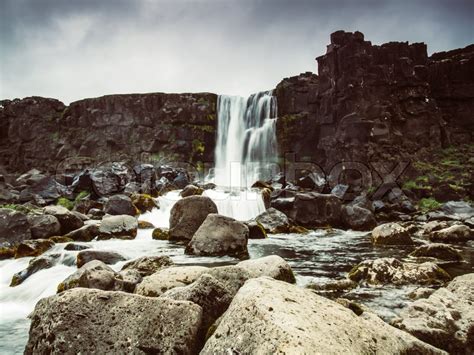 Beautiful Oxarafoss Waterfall In Iceland Europe Photo