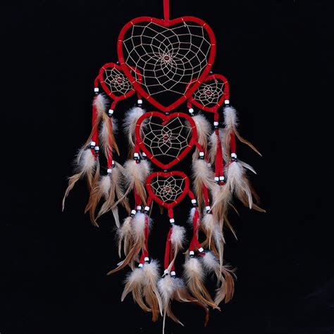 Indian Dream Catcher Net With Feathers Red Wind Chimes Outdoor 5 Heart