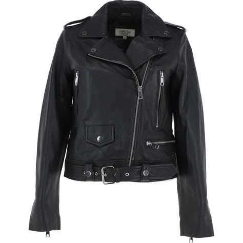 Ladies Classic Leather Biker Jacket Black Roisin