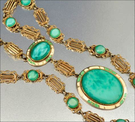 Czech Art Deco Necklace Enamel Glass Gold Filigree By Boylerpf
