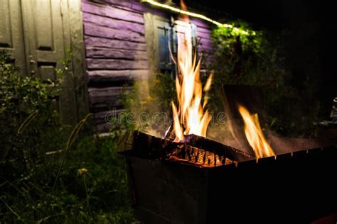 Barbecue At Night A Beautiful Fire Stock Image Image Of Orange