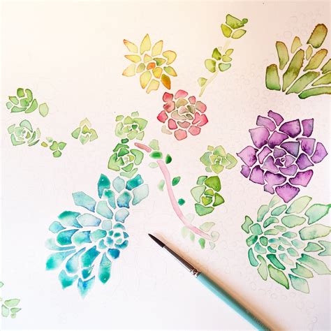 Watercolor Succulents Beautiful And Colorful Succulent Prints Now On