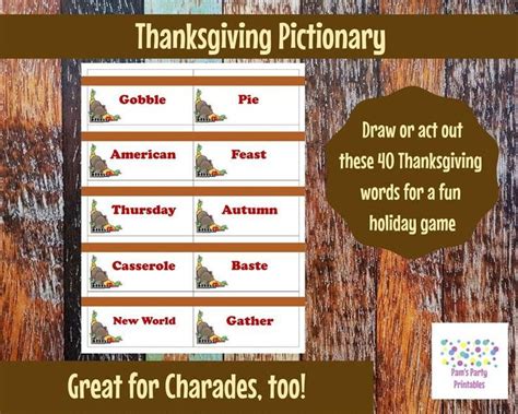 Printable Thanksgiving Game Cards For Pictionary Charades Etsy Card