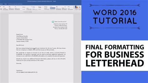 However keep in mind the strongest character. Final formatting for business letterhead - Word 2016 ...