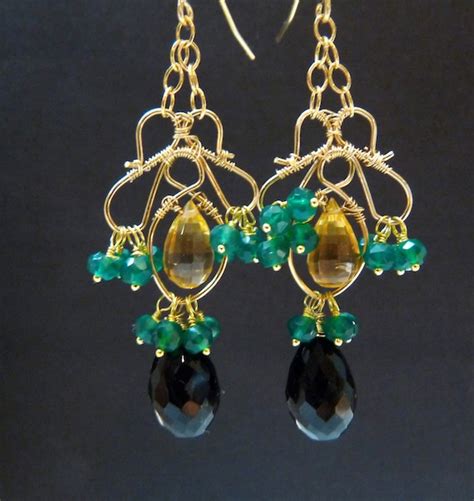 Items Similar To Dangle Wire Wrapped Chandelier Earrings Black Spinel