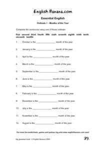 Ordinals 1--Months of the Year Worksheet for 4th - 5th Grade | Lesson