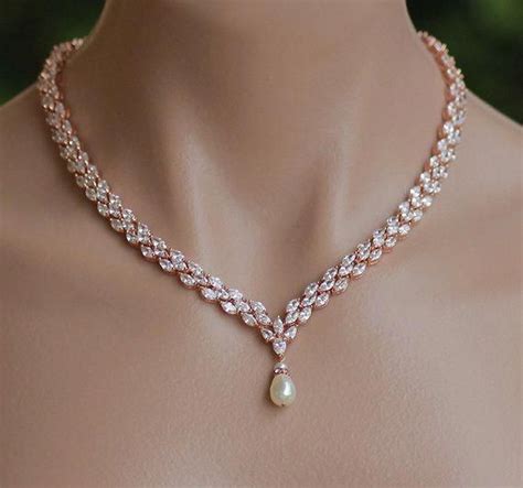 Classic meets boho to create this elegant necklace! Rose Gold Crystal Necklace, Pearl Drop Crystal Necklace, Rose Gold Necklace, FELICITY RGP ...