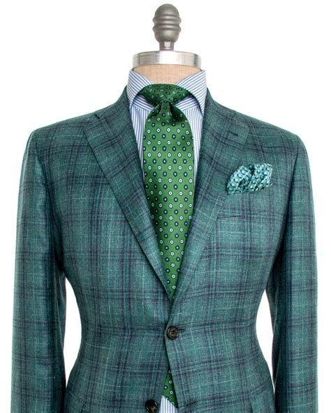 Find the trendiest clothes, shoes, bags and accessories to suit every man's taste. Image of Kiton Green Plaid with Seafoam Windowpane ...