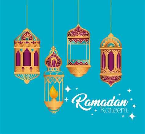 Ramadan Kareem Poster With Lanterns Hanging 2704601 Vector Art At Vecteezy