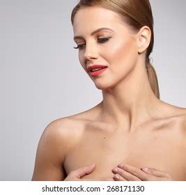 Fresh Beautiful Portrait Shirtless Mature Woman Stock Photo