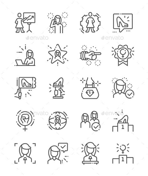 Female Leaders Line Icons By Palaudesign Graphicriver
