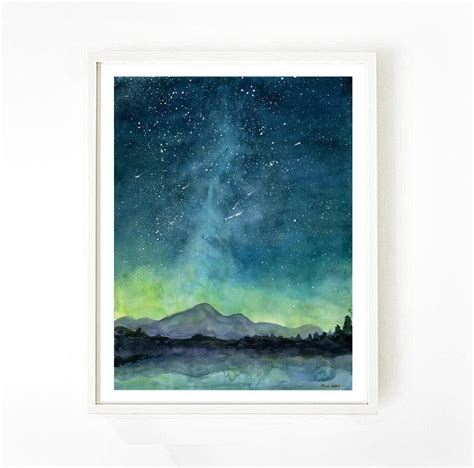 Starry Sky Print Watercolor Painting Print Starry Night Etsy