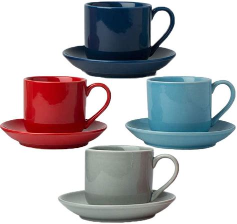 4oz Espresso Cups Set Of 4 With Matching Saucers Premium Porcelain