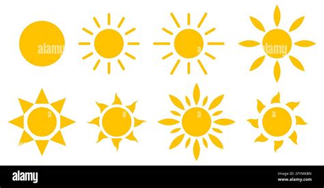 Set Of Sun Icons Sunlight Rays Vector Illustration Isolated On White