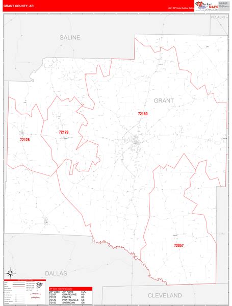 Grant County Ar Zip Code Wall Map Red Line Style By Marketmaps Mapsales