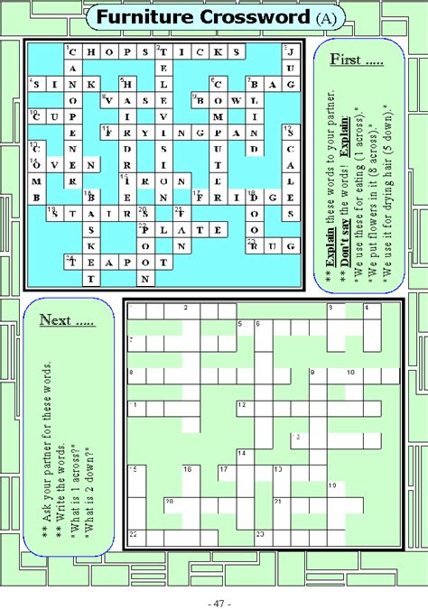 Complete The Furniture Words In The Crossword - Tell Me More - Chapter 3 - Teacher's Notes
