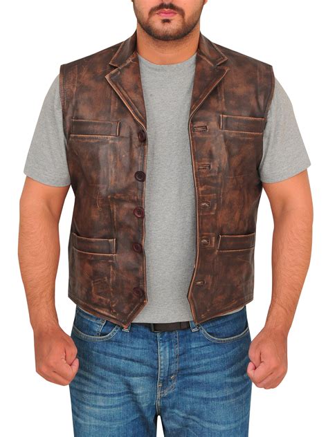 Distressed Brown Leather Vest For Men Men Jackets