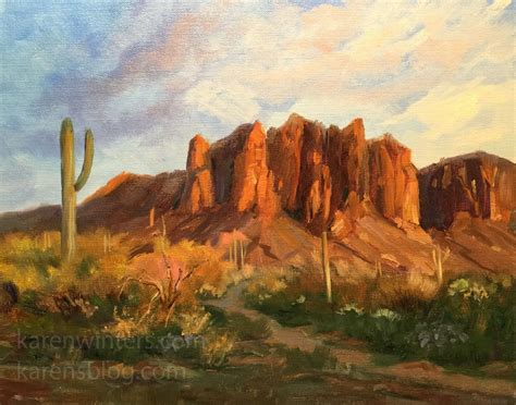 Superstition Mountains Sunset Arizona Western Oil Painting Desert