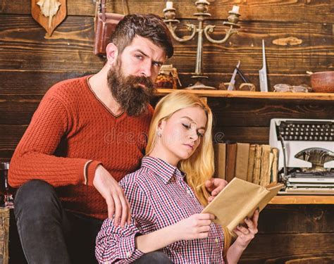 Couple In Love Reading Poetry In Warm Atmosphere Lady And Man With