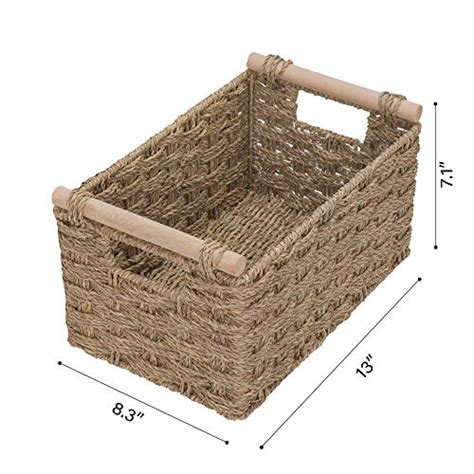 Storageworks Hand Woven Storage Baskets With Wooden Handles Seagrass