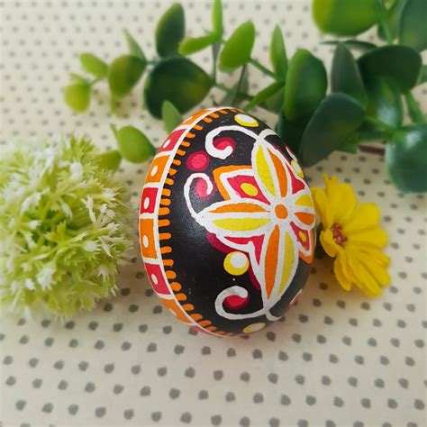 Hand Painted Chicken Egg Folk Style Pysanka Easter Egg Etsy