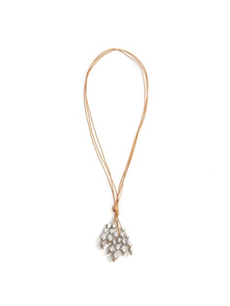 Perle By Lola Grappe Pearlleather Necklace In Metallic Lyst