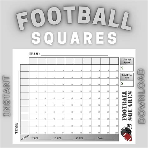 Football Squares Printable Fillable Etsy