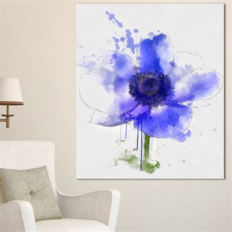 Designart Blue Anemone Sketch Watercolor Extra Floral Canvas Art