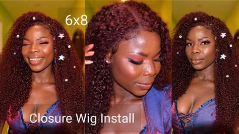 elastic band method glueless 6x8 curly lace closure wig install no freeze spray no glue gel