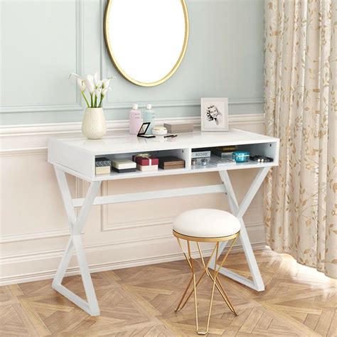 New design that fits perfectly into your home or proffesional studio! Modern Computer Desk Makeup Vanity Table with 2 Storage ...