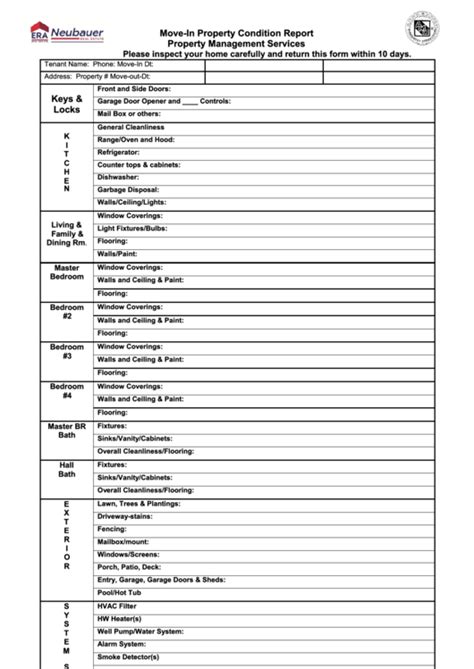 move  property condition report template printable