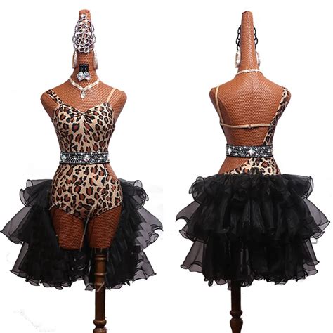 Sexy Leopard Print Professional Latin Dance Dress Women Ropa Danza Salsa Samba Tango Ballroom