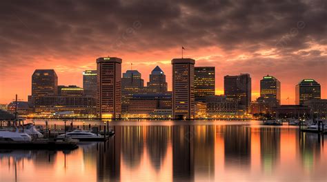 Baltimore City Skyline At Dusk Background Pictures Of Baltimore