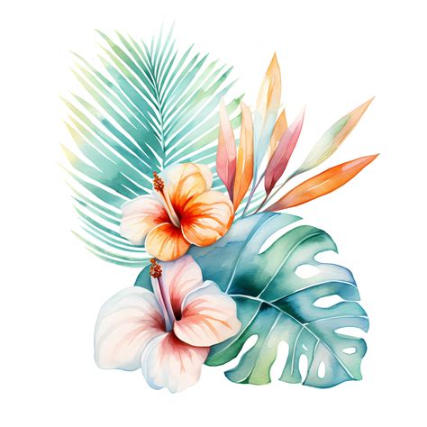 Hawaiian Flowers Watercolor Drawing Clipart Bundle Tropical Paradise Pngs Clipart Tropical