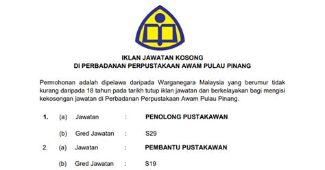 Jangan lepaskan peluang besar ini kerana bergabung dengan kami akan menyokong kehidupan anda. Jawatan Kosong di Perbadanan Perpustakaan Awam Pulau ...