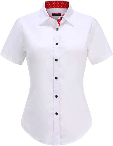 Dioufond Camisas De Botones Para Mujer De Algodón Formales Con Cuello Blanco Short Sleeve