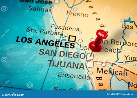 Pushpin Pointing At San Diego City In California America Stock Image