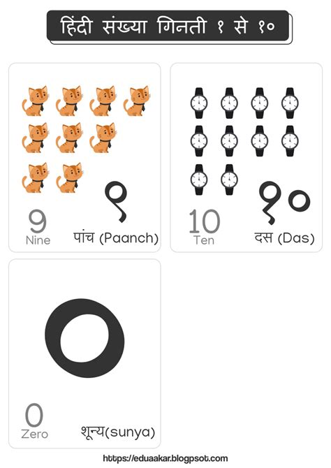 सीखे १ से १० तक की हिंदी गिनती। मुफ्त वर्कशीट्स