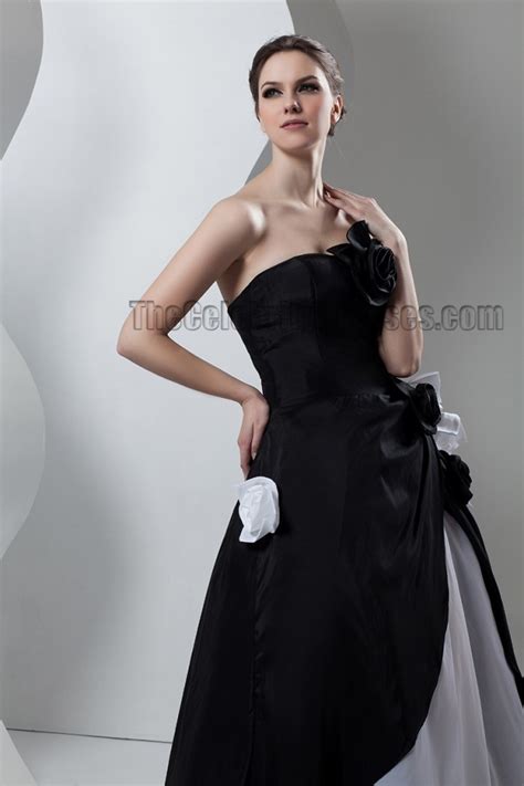 Black And Silver Strapless A Line Formal Dress Prom Gown