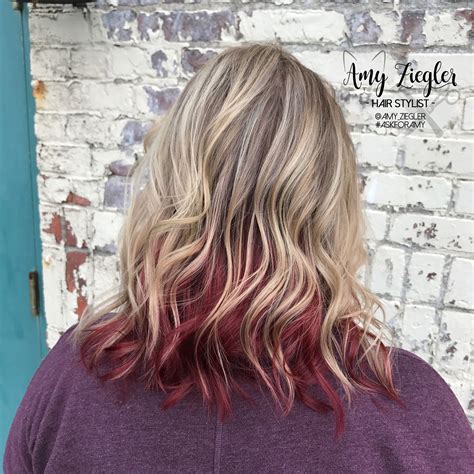 Blonde Highlight With Red Underneath By Amyziegler Blonde Hair Red Underneath Red Hair Tips