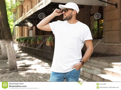 Young Man Wearing White T Shirt Stock Photo Image Of Casual Mock