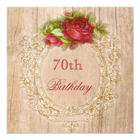 Vintage 70th Birthday Red Rose Wooden Frame Card Zazzle