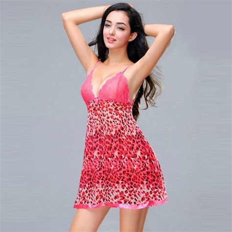 Woman Fashion Sexy Lingerie Lace Nightgown Leopard Sling Deep V