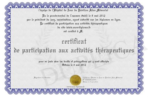 Certificat De Participation Aux Activites Therapeutiques