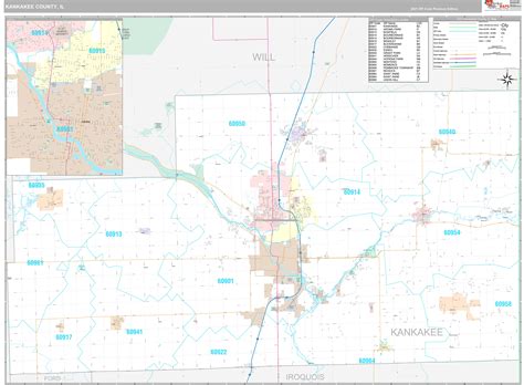 Kankakee County Wall Map Premium Style
