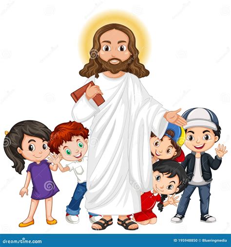 Jesus With A Children Group Cartoon Character Stock Vector